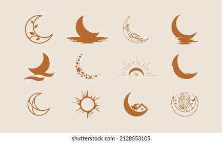 Set of simple moon line icons. Logo for dream, natural moon, mubarak, eid, childhood, moonlight, beach moon. Perfect for web apps and mobile.