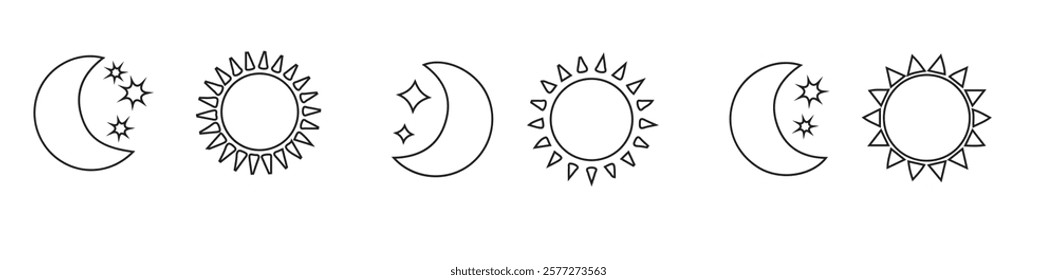 Set of simple moon and sun line icons.vector eps 10