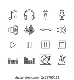 set of simple music and audio line icons