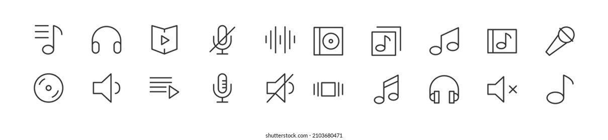Set of simple music line icons. Outline stroke object. Linear signs pack. Perfect for web apps and mobile.