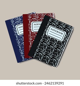 Set of simple notebooks for school and business. Vector template for notepads, diaries and other stationery. Work concept.