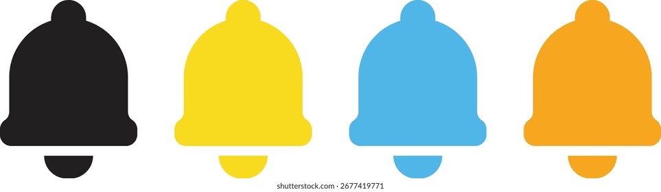 Conjunto de iconos de campana de notificación simple en diseño plano, perfecto para Elementos de alerta, recordatorio e interfaz de usuario