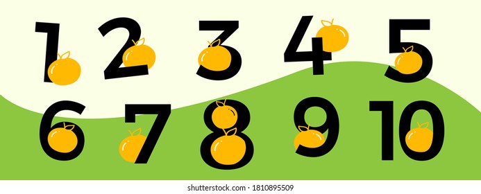 Set of simple numbers combined with lemon image. Vector illustration.