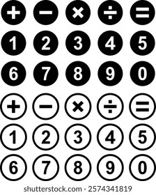 Set of Simple numeric numbers and math symbol of plus, multiply, minus, division, add, subtraction, mathematic signs