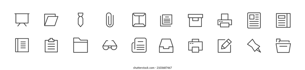 Set of simple office line icons. Outline stroke object. Linear signs pack. Perfect for web apps and mobile.