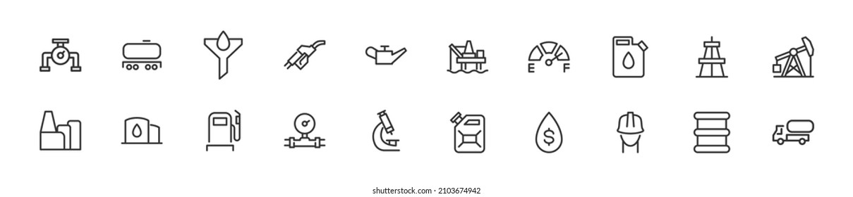 Set of simple oil line icons. Outline stroke object. Linear signs pack. Perfect for web apps and mobile.