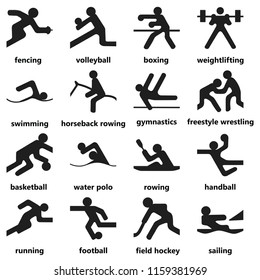 Set of simple olympic games icons summer sports on the white background