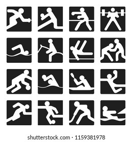 Set of simple olympic games icons summer sports square on the white background