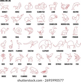 Conjunto de Vector de ilustración de animal de una línea simple