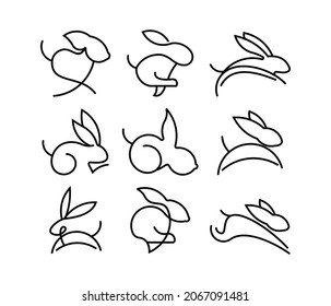  conjunto en un sencillo icono de un estilo de línea Conejo. conjunto de iconos de conejo Ilustración vectorial mínima en blanco y negro