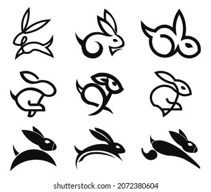  conjunto en un sencillo icono de un estilo de línea Conejo. conjunto de iconos de conejo Ilustración vectorial mínima en blanco y negro