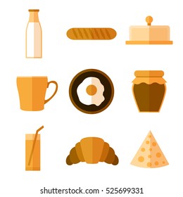 Set of simple orange breakfast food icons flat on white background vector illustration