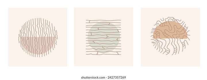 Set of simple and organic abstract shapes and doodle lines for posters and wallpaper designs. Best colors for wabi-sabi and Japandi style. Contemporary vector Illustration