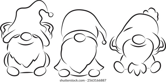 set of simple original icons of gnomes and leprechauns drawn with various contours