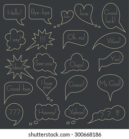 Set of simple original speech bubbles with expression of various emotions or with any other text. Vector element of graphic design