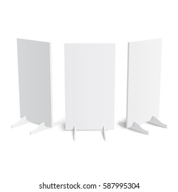 Set von einfachen Outdoor-Standard-Werbung steht Banner Schilder, Werbung. Sortieren Sie Produkte auf weißem Hintergrund einzeln. Bereit für Ihr Design