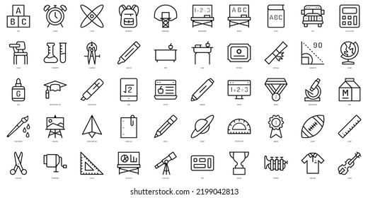 Set of simple outline academy Icons. Thin line art icons pack. Vector illustration