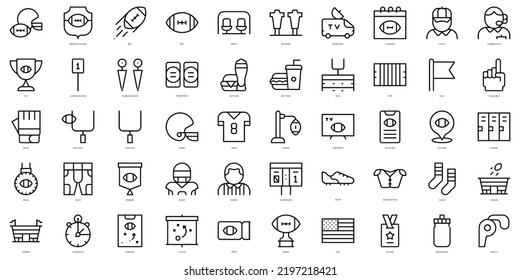 Set of simple outline american football Icons. Thin line art icons pack. Vector illustration
