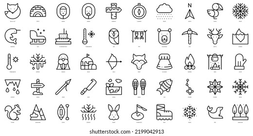 Set of simple outline arctic Icons. Thin line art icons pack. Vector illustration
