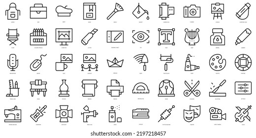 Set of simple outline artist studio Icons. Thin line art icons pack. Vector illustration