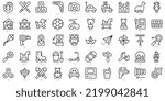 Set of simple outline children toys Icons. Thin line art icons pack. Vector illustration