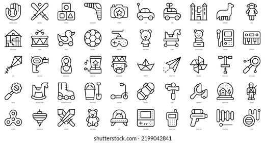 Set of simple outline children toys Icons. Thin line art icons pack. Vector illustration - Shutterstock ID 2199042841