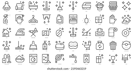 Set of simple outline cleaning Icons. Thin line art icons pack. Vector illustration