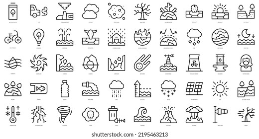 Set von einfachen Rahmensymbolen zum Klimawandel. Paket mit Symbolen für dünne Linien. Vektorgrafik