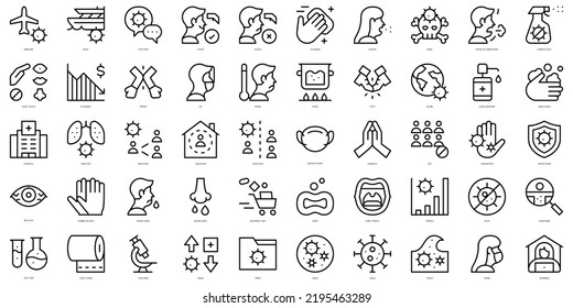 Set Of Simple Outline Coronavirus Icons. Thin Line Art Icons Pack. Vector Illustration