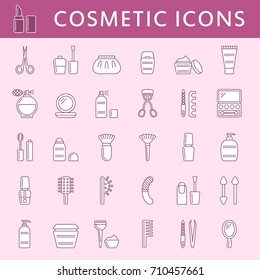 A set of simple outline cosmetic icons with fill, editable stroke