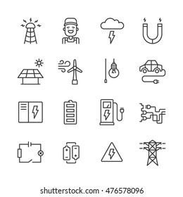 Set of simple outline electricity icons