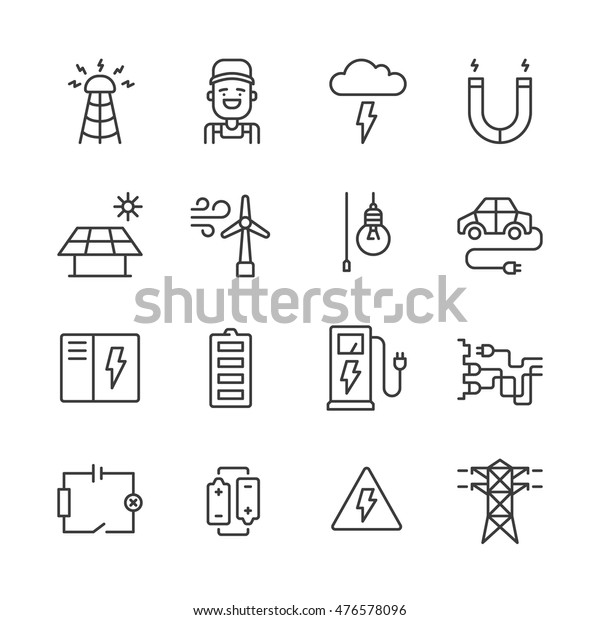 Set of simple outline\
electricity icons