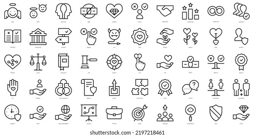 Set of simple outline ethics Icons. Thin line art icons pack. Vector illustration - Shutterstock ID 2197218461