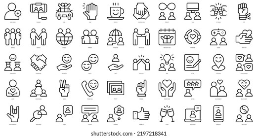 Set of simple outline friendship Icons. Thin line art icons pack. Vector illustration