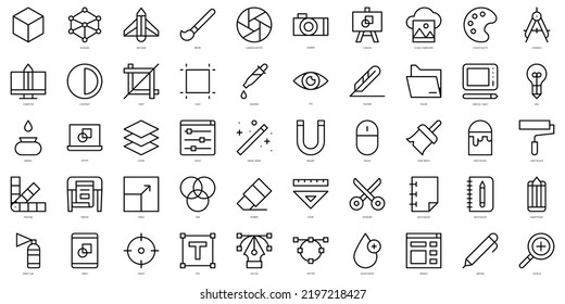 Set of simple outline graphic design Icons. Thin line art icons pack. Vector illustration