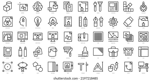 Set of simple outline graphic design Icons. Thin line art icons pack. Vector illustration
