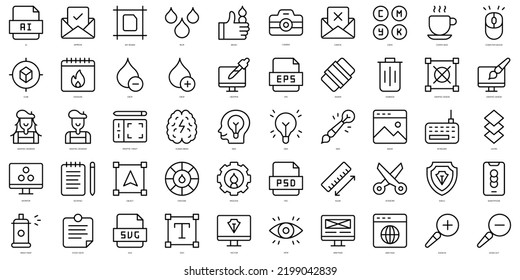 Set of simple outline graphic designer Icons. Thin line art icons pack. Vector illustration