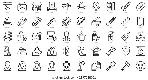 Set of simple outline hairdressing and barbershop Icons. Thin line art icons pack. Vector illustration