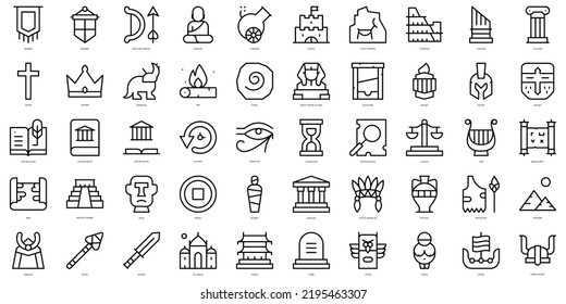 Set of simple outline history Icons. Thin line art icons pack. Vector illustration