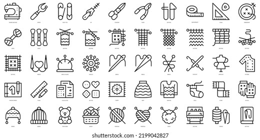 Set of simple outline knitting Icons. Thin line art icons pack. Vector illustration