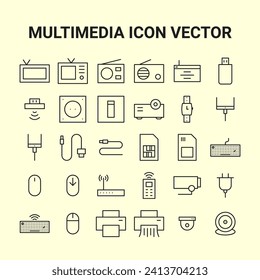 Set of Simple Outline or Line Art or Monoline Electronic or Multimedia Editable Icon isolated on Light background, Editable Vector Icon, High Quality Vector Icon