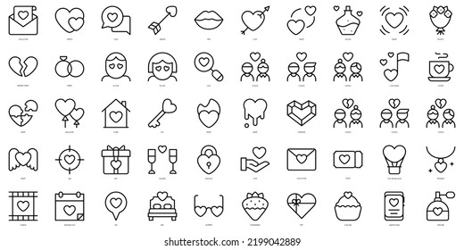 Set of simple outline love Icons. Thin line art icons pack. Vector illustration - Shutterstock ID 2199042889