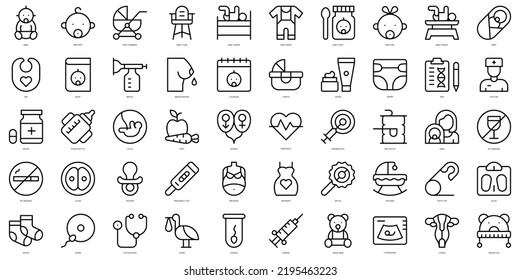 Set of simple outline maternity Icons. Thin line art icons pack. Vector illustration