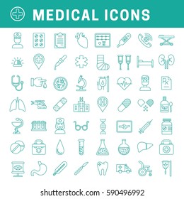 A Set Of Simple Outline Medical Icons, Editable Stroke