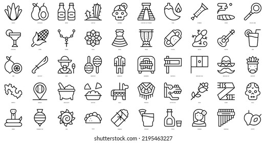 Set of simple outline mexico Icons. Thin line art icons pack. Vector illustration
