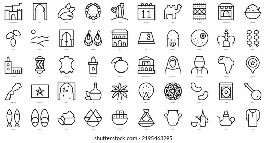 Set of simple outline morocco Icons. Thin line art icons pack. Vector illustration