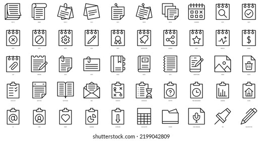 Set of simple outline notes and tasks Icons. Thin line art icons pack. Vector illustration