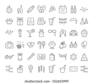 Set of simple outline party icons, expand stroke