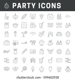 A set of simple outline party icons, expand stroke