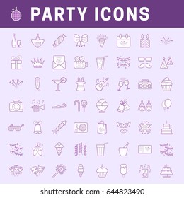 A set of simple outline party icons with fill, expand stroke